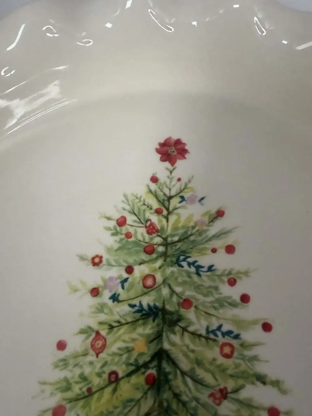 Pioneer Woman 9” Pie Dish “Made with Love” Ruffled Edge Christmas Tree